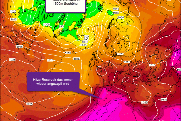 Temperaturverteilung Europa in 1500m